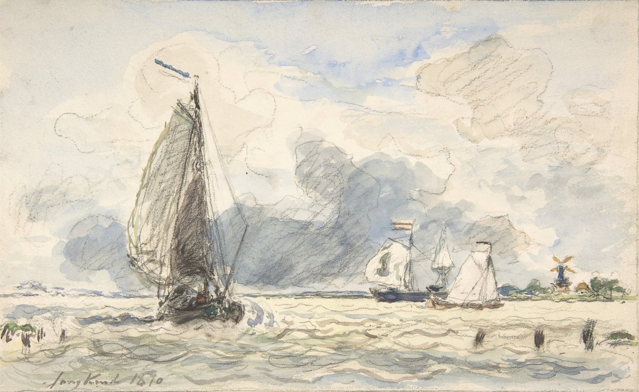 Dutch Fishing Boats, Verso: Sketches of Boats, 1870. av Johan Barthold Jongkind