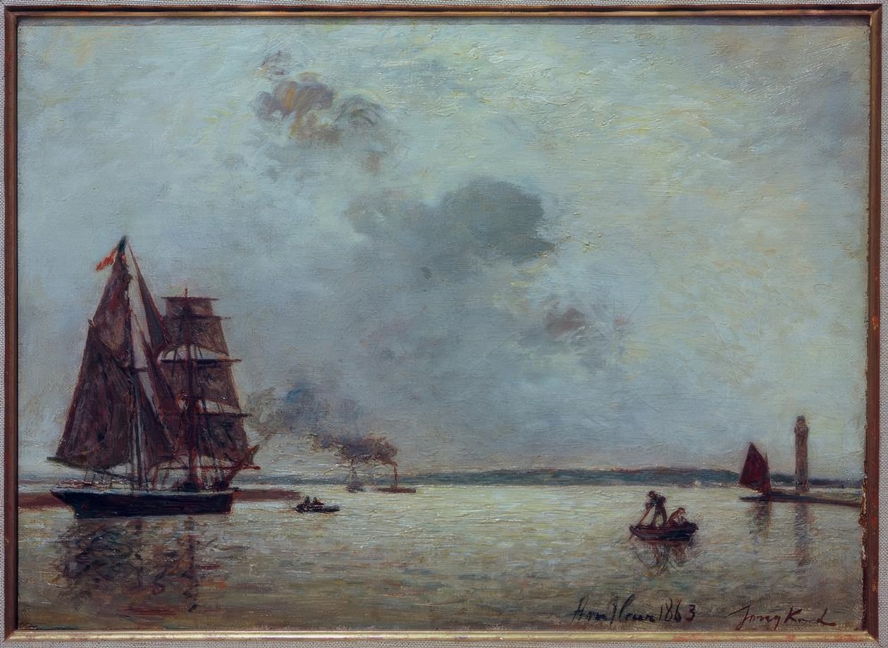 Går in i hamnen i Honfleur vid soluppgången av Johan Barthold Jongkind