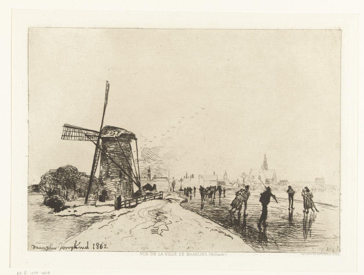 Utsikt över Maassluis Vue de la ville de Maaslins (Hollande) (serietitel) av Johan Barthold Jongkind