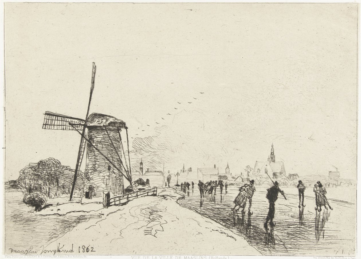 Utsikt över Maassluis Vue de la ville de Maaslins (Hollande) (titel på objekt) av Johan Barthold Jongkind