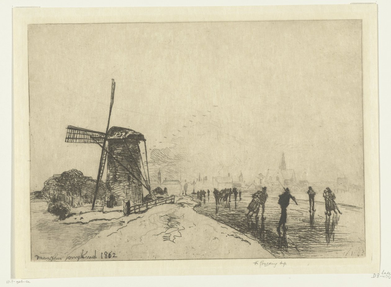 Utsikt över Maassluis Vue de la ville de Maaslins (Hollande) (titel på objekt) av Johan Barthold Jongkind