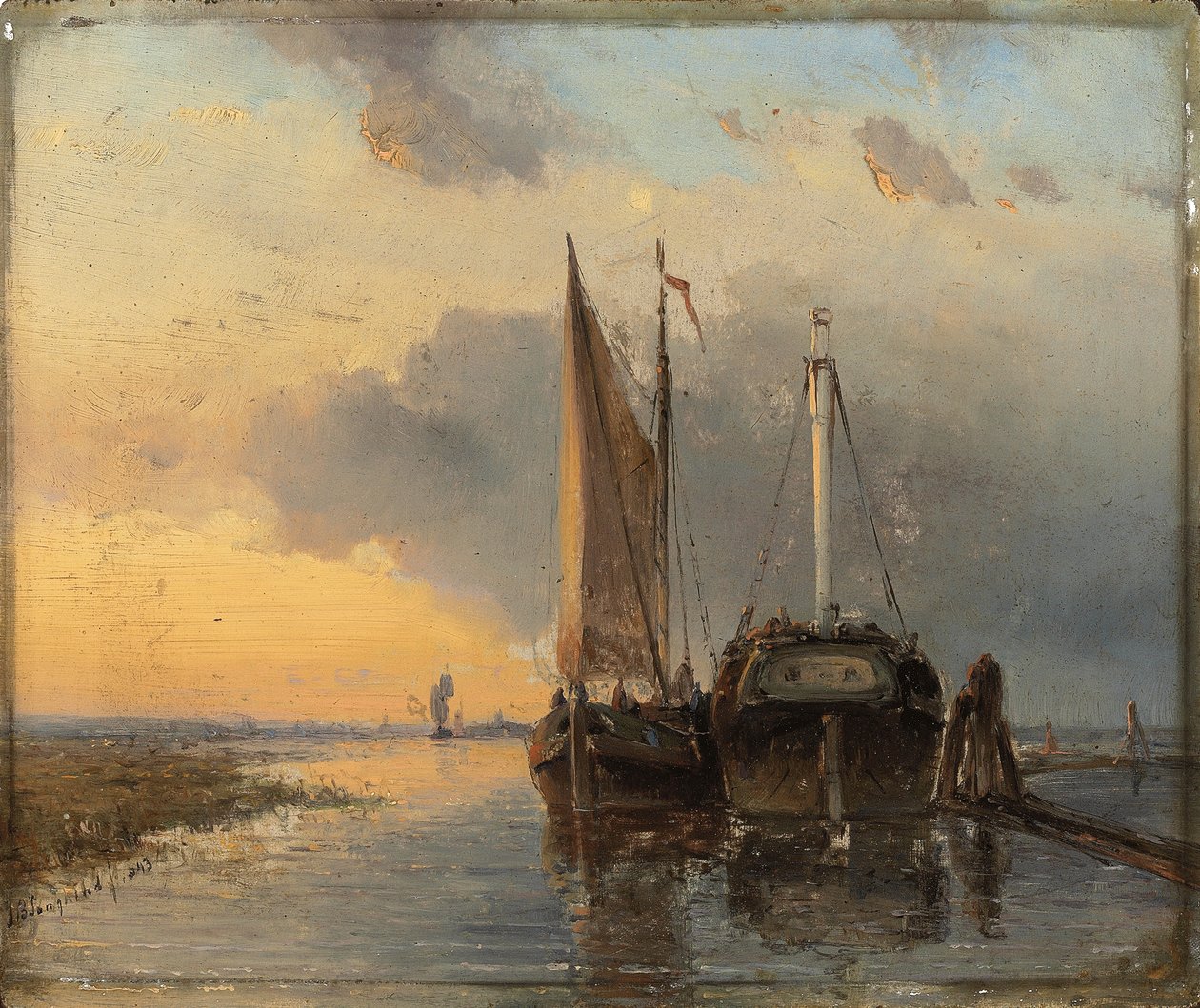 Hamn vid en holländsk flod, 1843 av Johan Barthold Jongkind