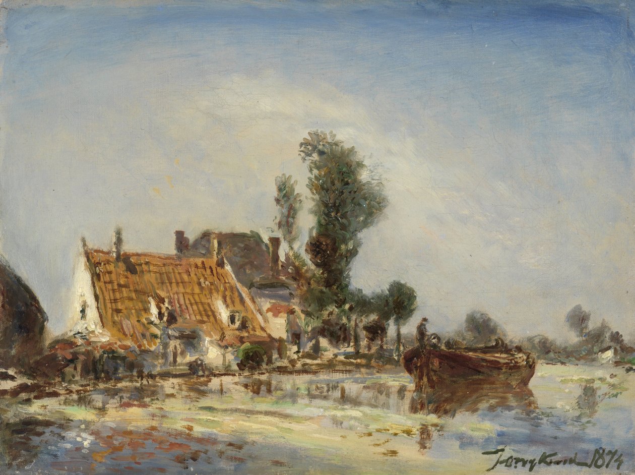 Hus på en vattenväg nära Crooswijk av Johan Barthold Jongkind