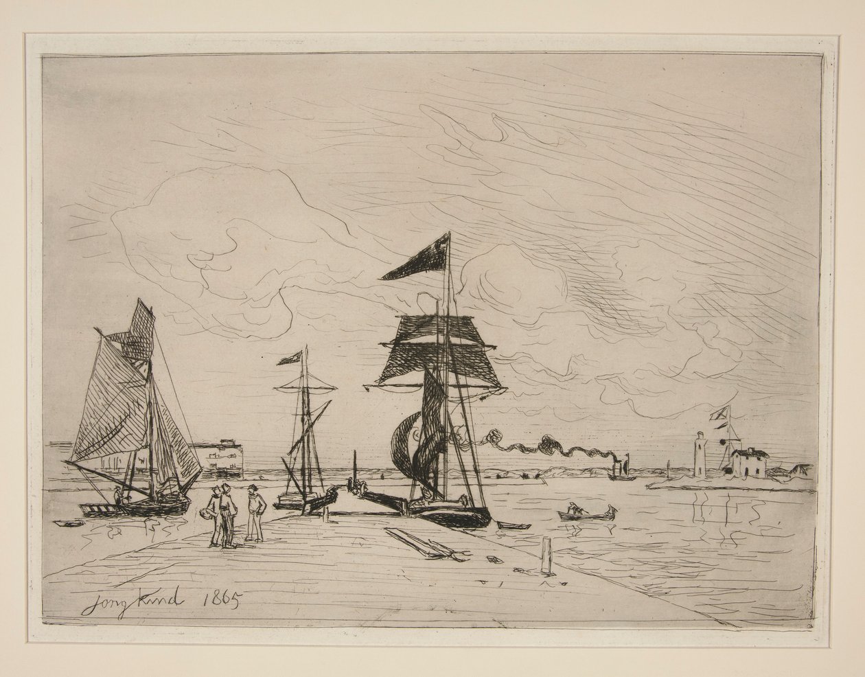 Träbrygga i hamnen i Honfleur av Johan Barthold Jongkind