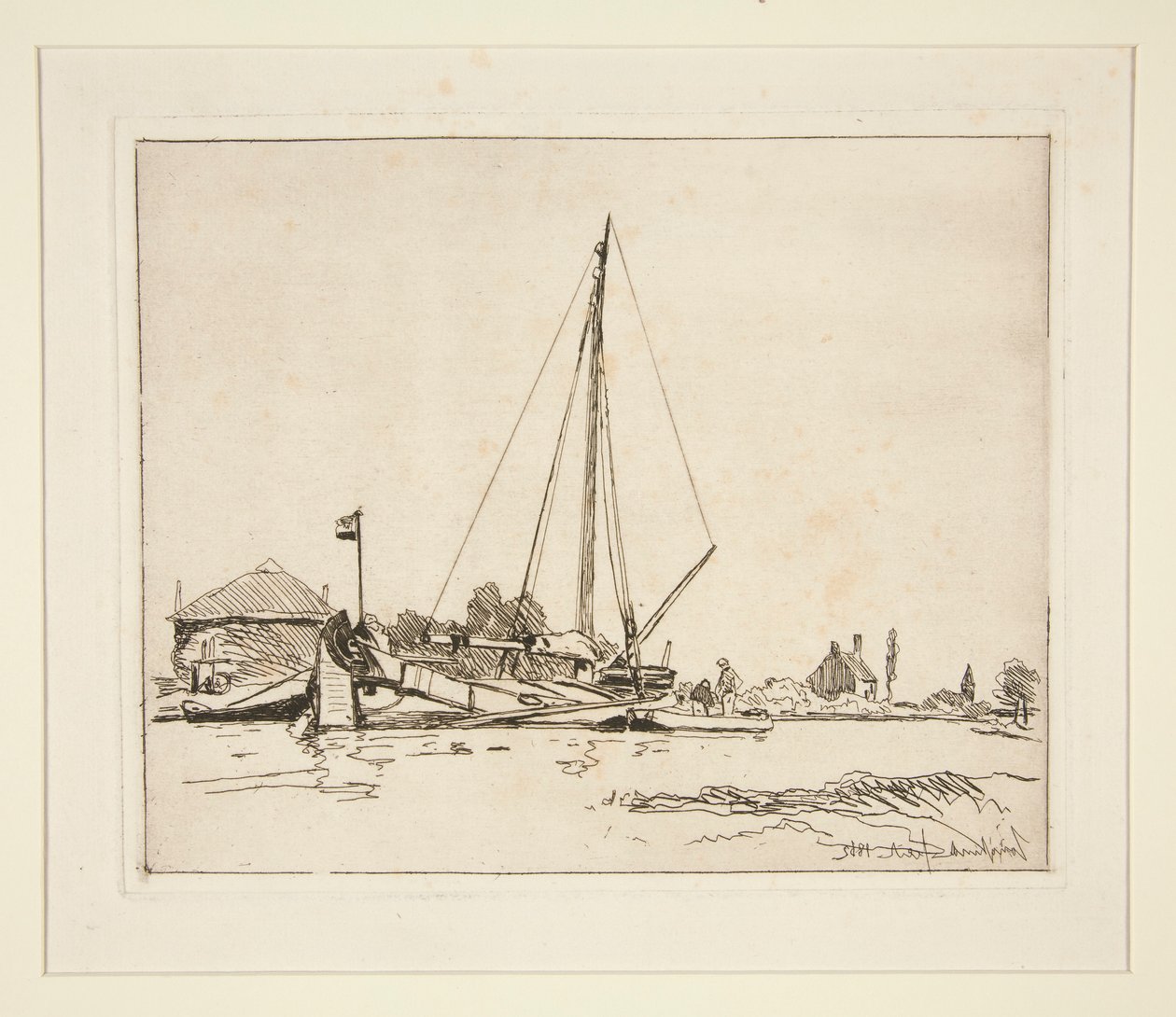 La Barque amarr?e (Den förtöjda båten) av Johan Barthold Jongkind
