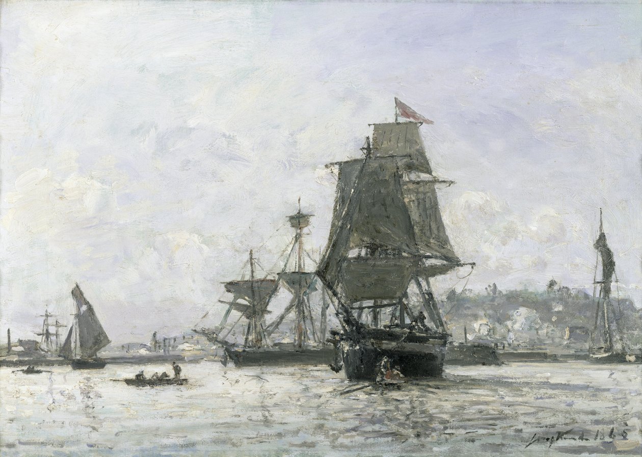 Stora segelbåtar vid Honfleur av Johan Barthold Jongkind