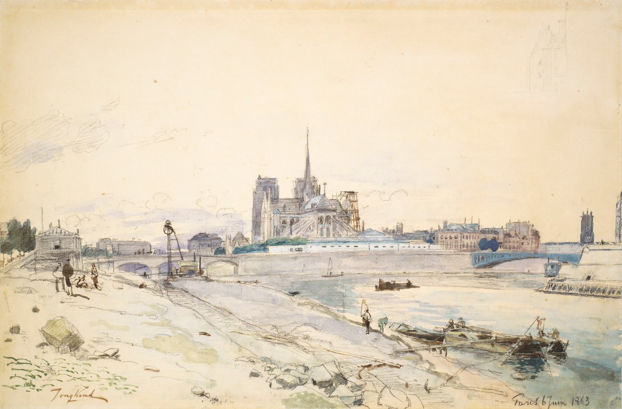Notre Dame i Paris sett från Quai de la Tournelle av Johan Barthold Jongkind