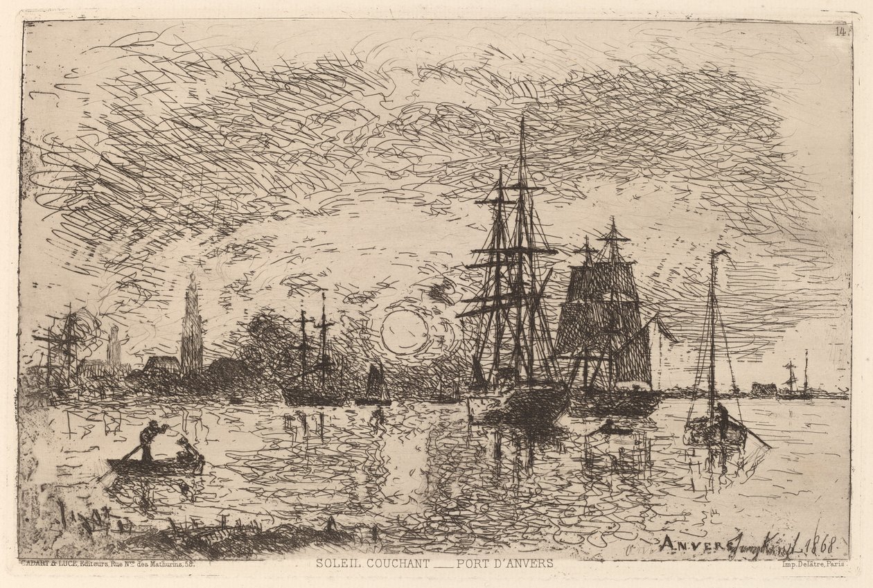 Solnedgång över Antwerpens hamn av Johan Barthold Jongkind