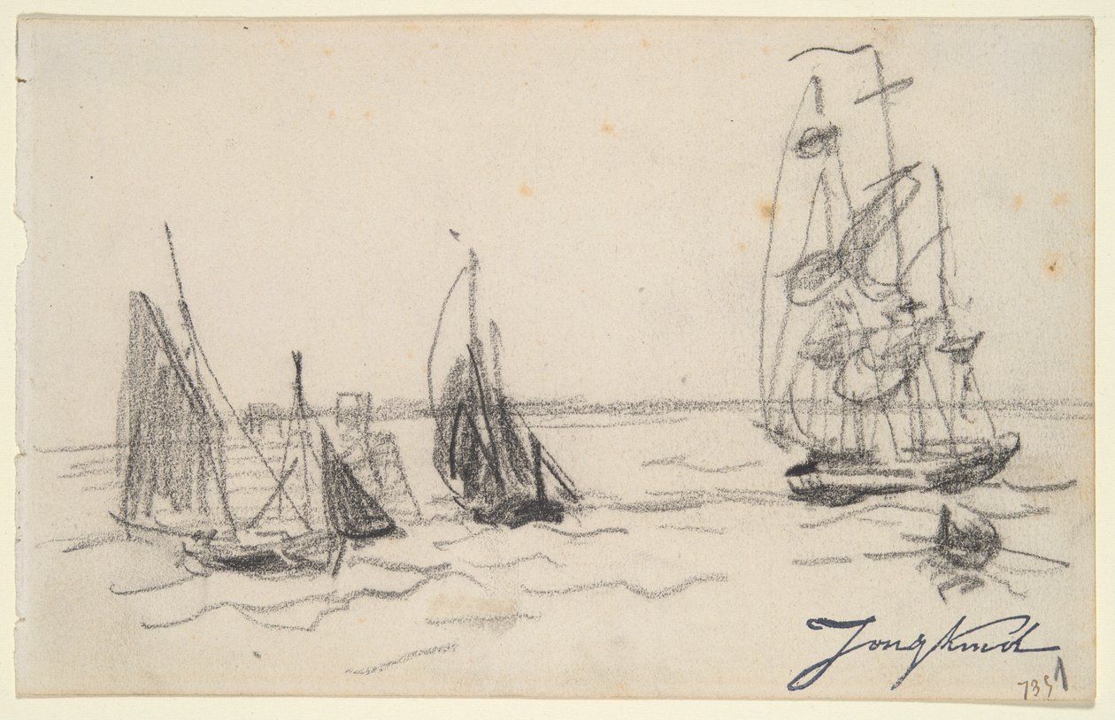 Små segelbåtar och en Three-Master av Johan Barthold Jongkind
