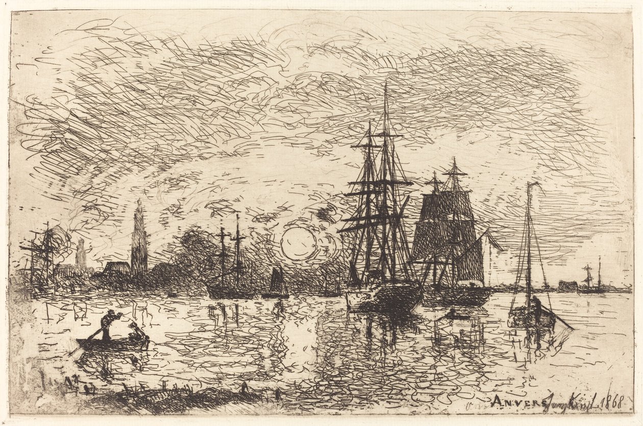 Solnedgång, Antwerpens hamn av Johan Barthold Jongkind