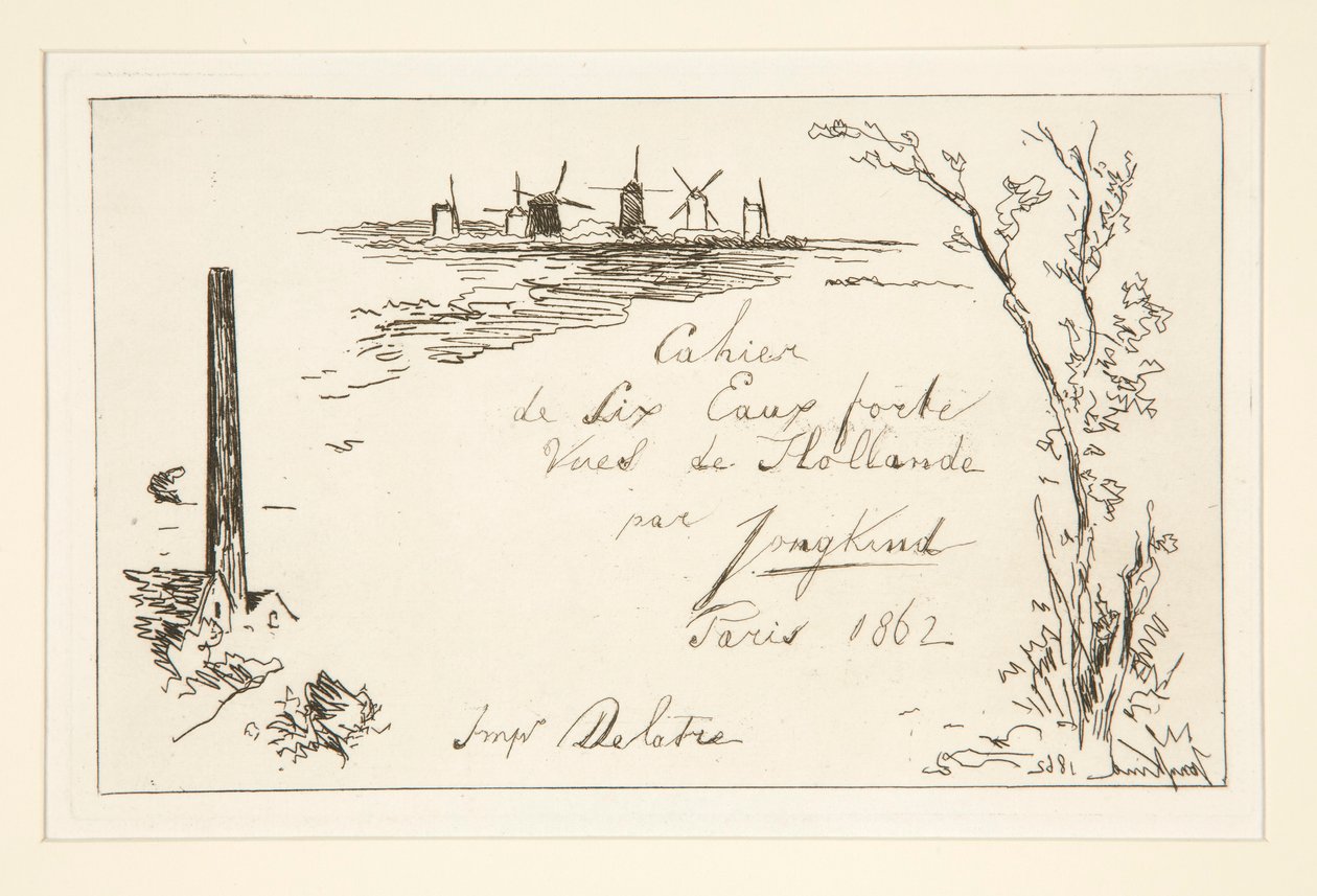 Titeln på anteckningsboken med sex etsningar av Johan Barthold Jongkind