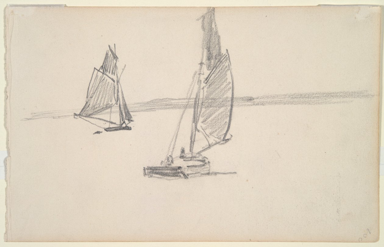 Två fiskebåtar på lugnt vatten (recto); Två segelbåtar på lugnt vatten (verso) av Johan Barthold Jongkind