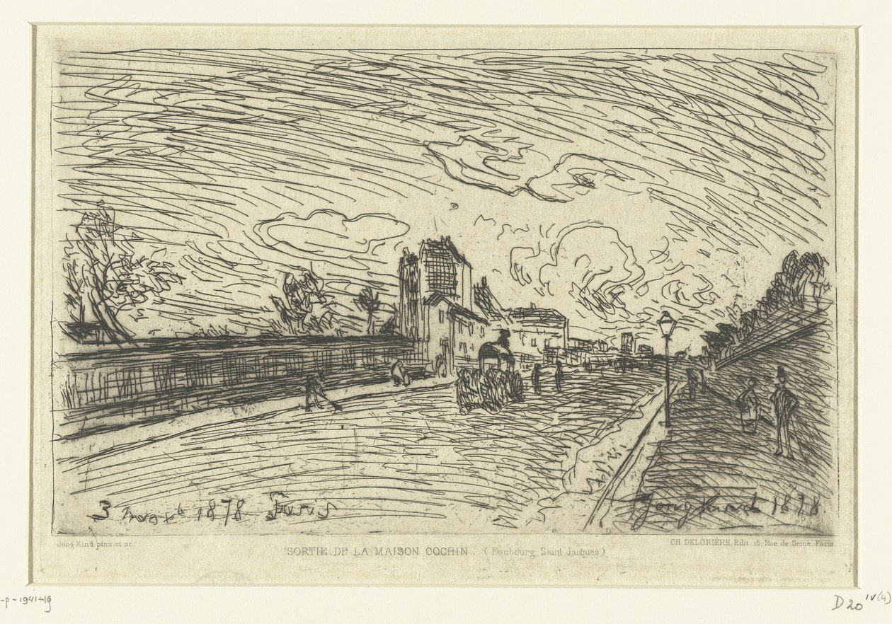 Utgång från Cochin Hospital (Faubourg Saint-Jacques, Paris) Sortie de la Maison Cochin (Faubourg Saint-Jacques) (titel på objekt) av Johan Barthold Jongkind