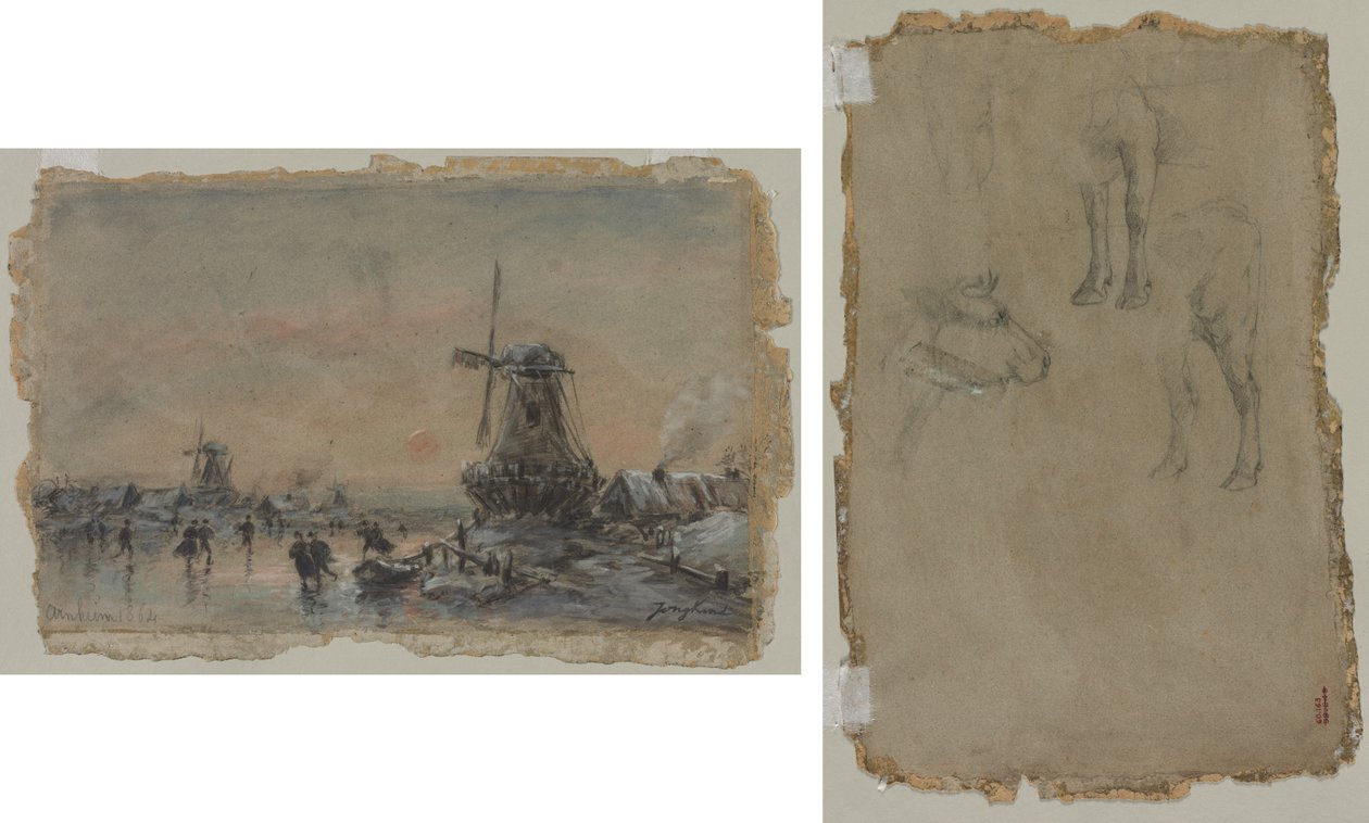 View of Arnheim (recto) Studies of a Bull (verso) av Johan Barthold Jongkind