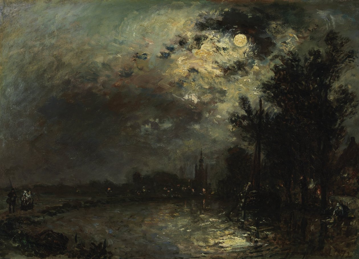 Utsikt över Overschie i månsken, 1872 av Johan Barthold Jongkind