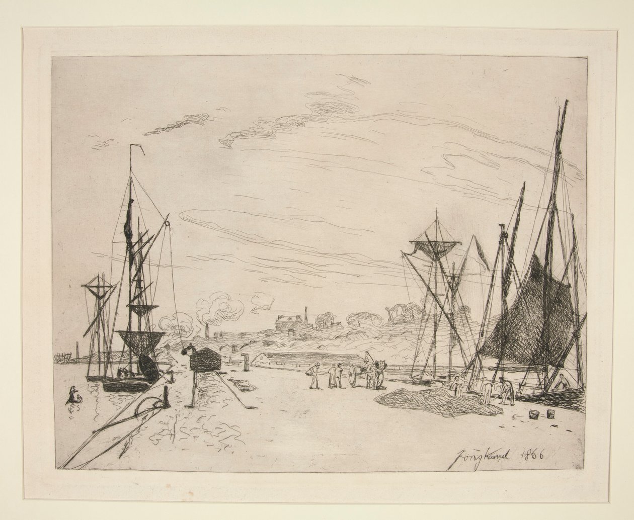 Utsikt från hamnen till järnvägen? Honfleur (Utsikt över hamnen från järnvägen vid Honfleur) av Johan Barthold Jongkind