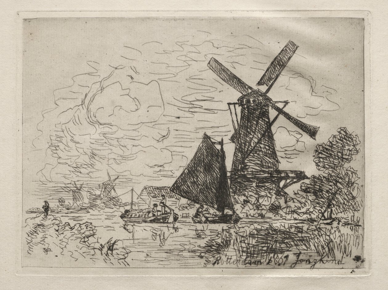Väderkvarnar i Holland. av Johan Barthold Jongkind