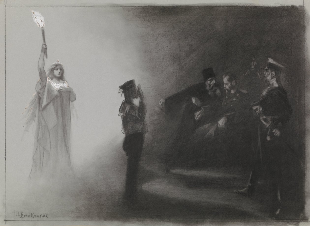 Design för illustration i De Amsterdammer: Rysslands nederlag till sjöss, 4 juni 1905 av Johan Braakensiek