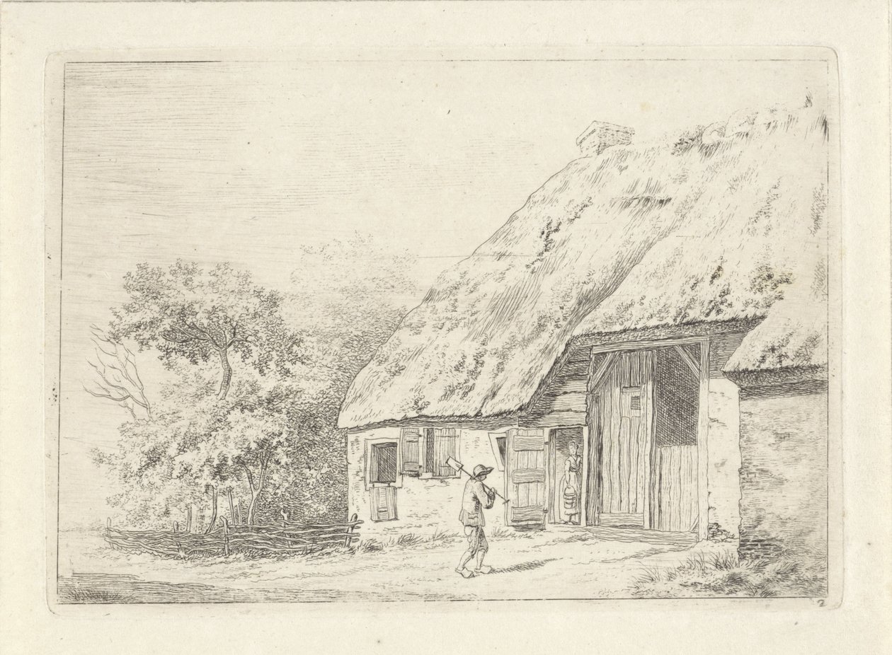 Man med en spade på en gård av Johan Christiaan Willem Safft