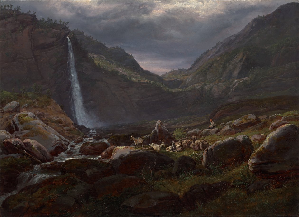 Feige vattenfall (Feigefossen), Lysterfjord, Norge av Johan Christian Dahl