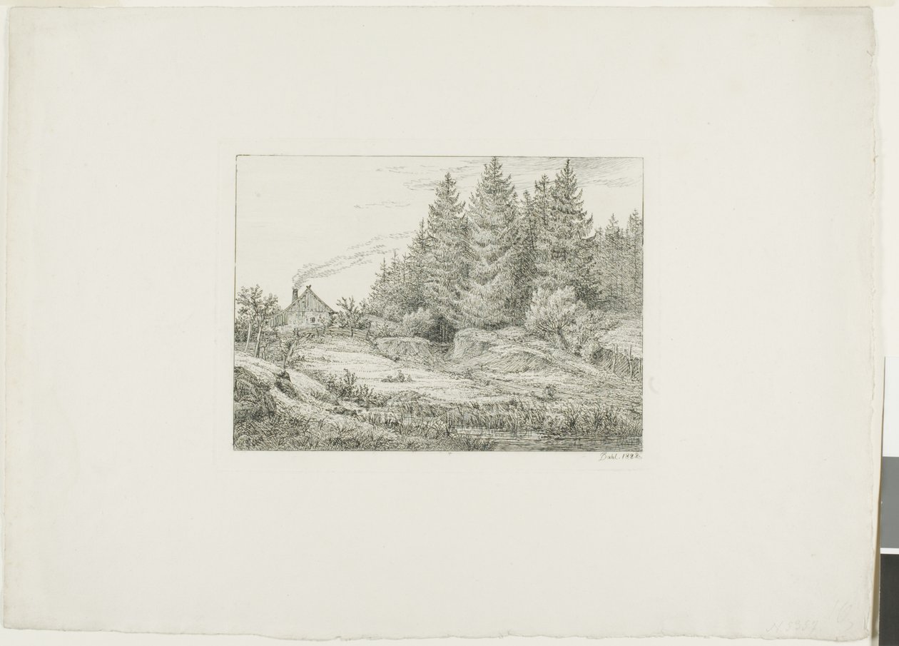 Bondgård i en vintergrön skog av Johan Christian Dahl
