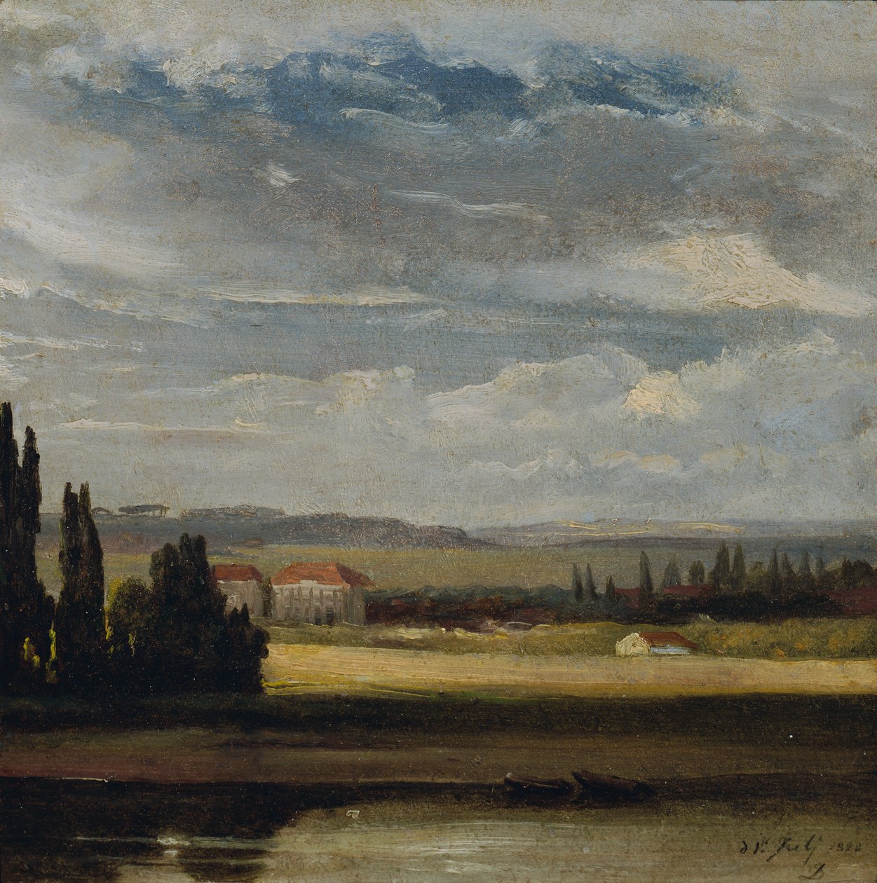 Landskapsvy med hög molnig himmel av Johan Christian Dahl