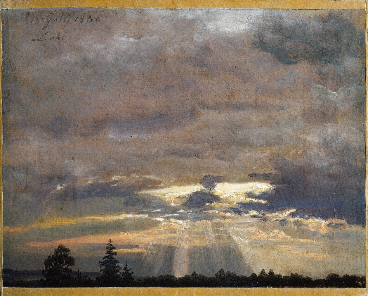 Molnstudie med solstrålar av Johan Christian Dahl