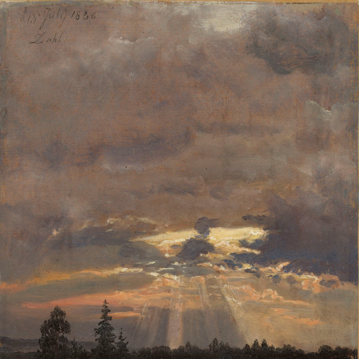Molnstudie med solstrålar av Johan Christian Dahl