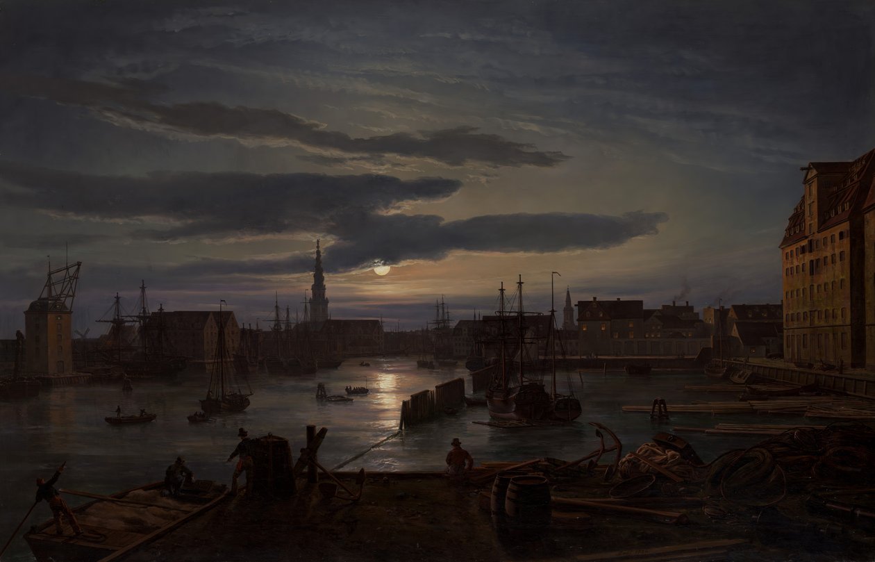 Köpenhamns hamn vid månsken, 1846. av Johan Christian Dahl