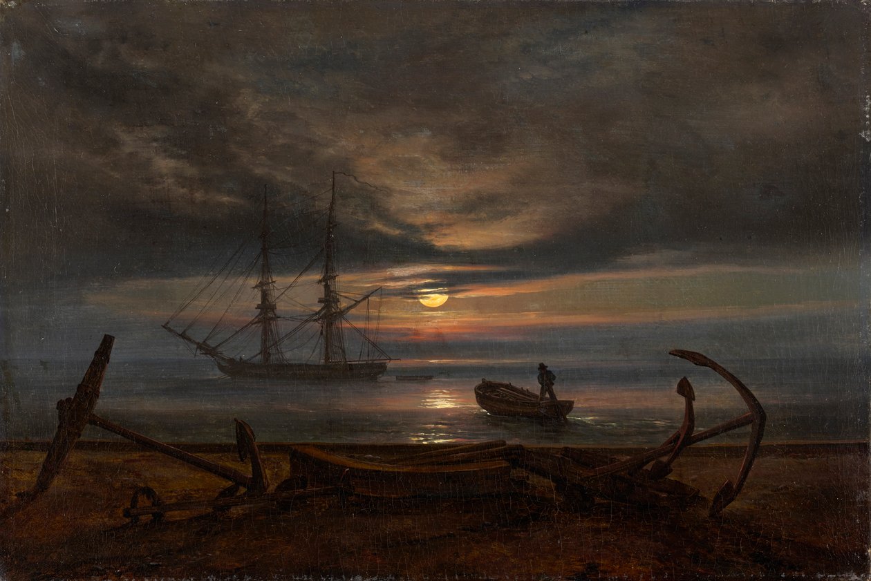 Dansk kust i månsken av Johan Christian Dahl