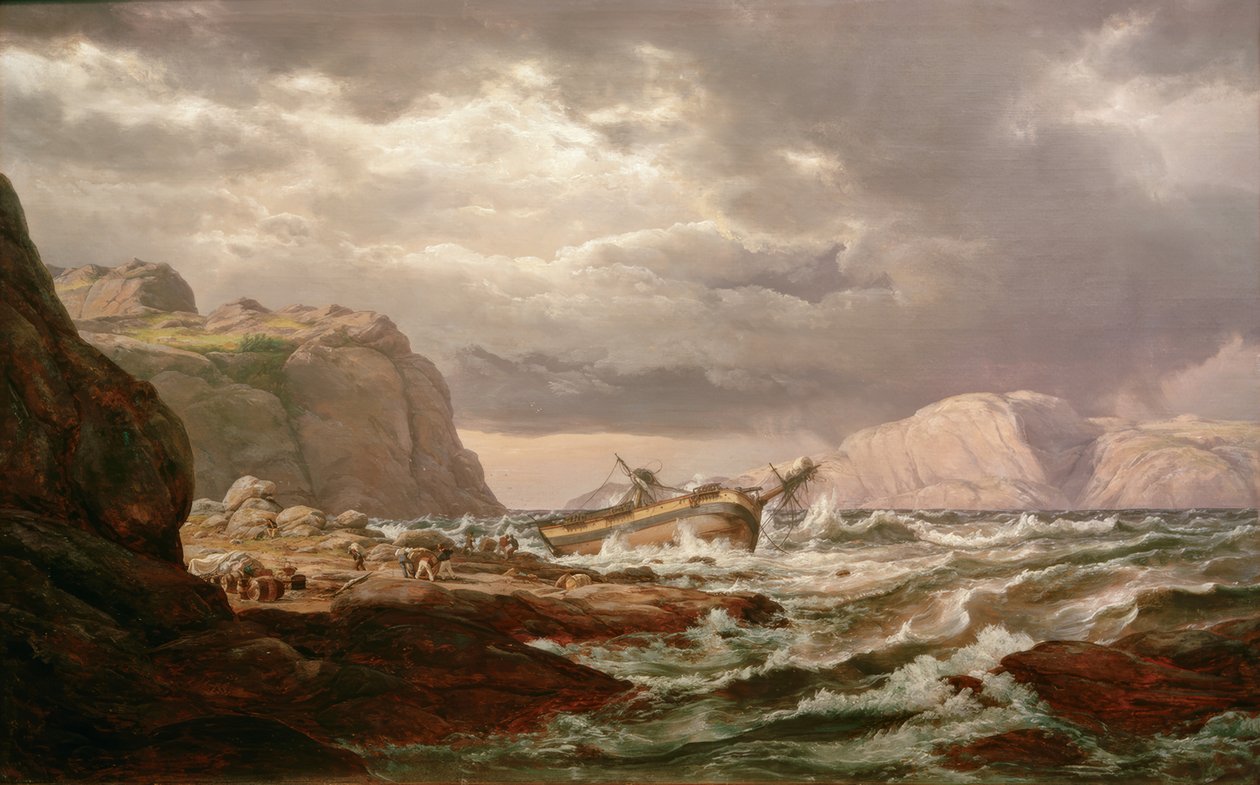 Fartyg strandat på norska kusten av Johan Christian Dahl