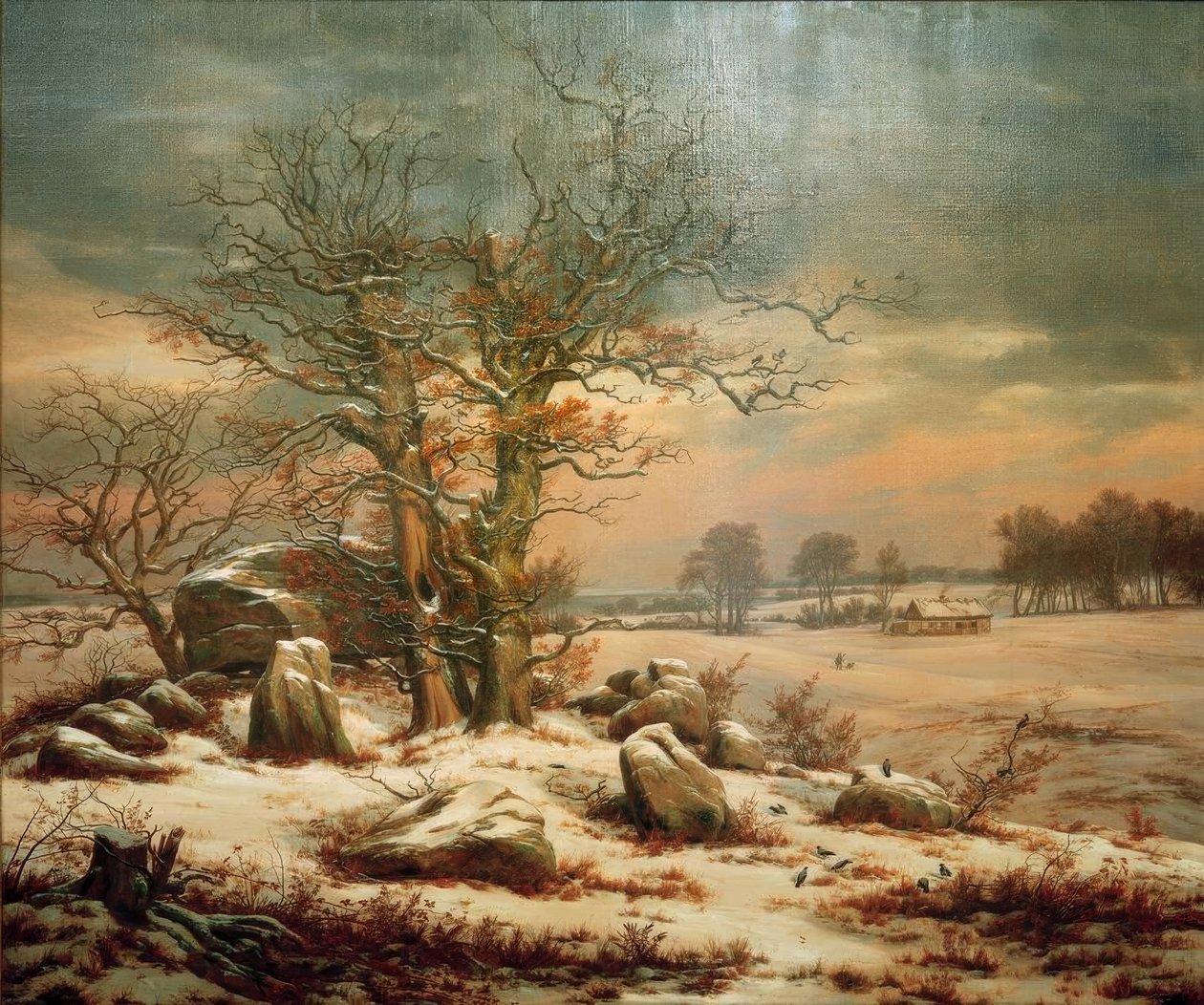 Megalitgrav nära Vordingborg på vintern av Johan Christian Dahl