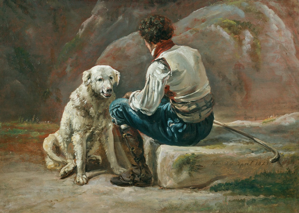 Italienare med vit hund av Johan Christian Dahl
