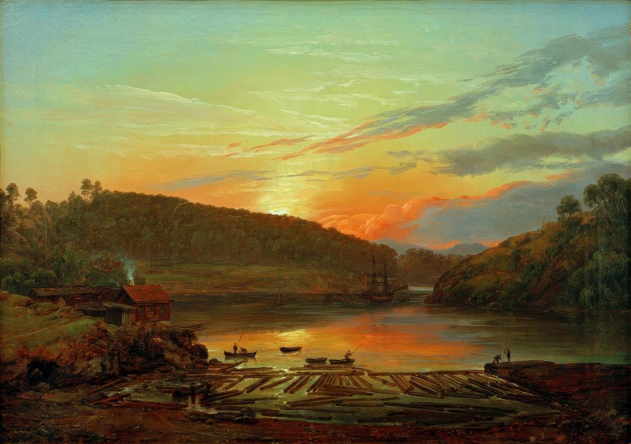 Landskap vid Skien i solnedgången av Johan Christian Dahl