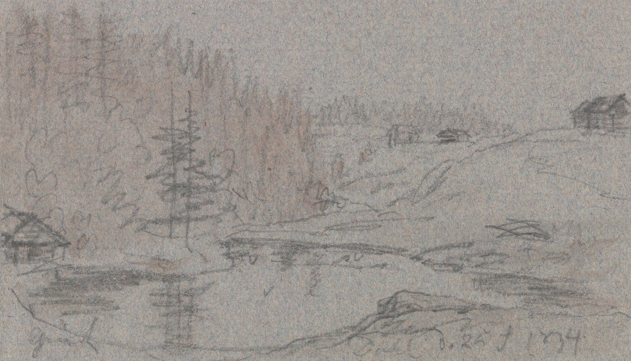 Landskap med flod, hus och skog av Johan Christian Dahl