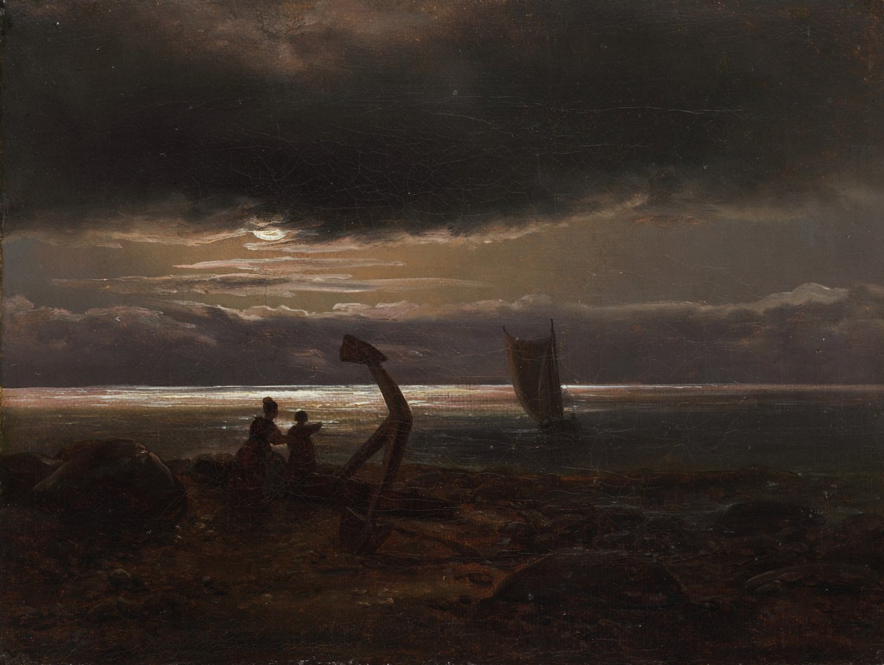 Mor och barn vid havet, 1830. av Johan Christian Dahl