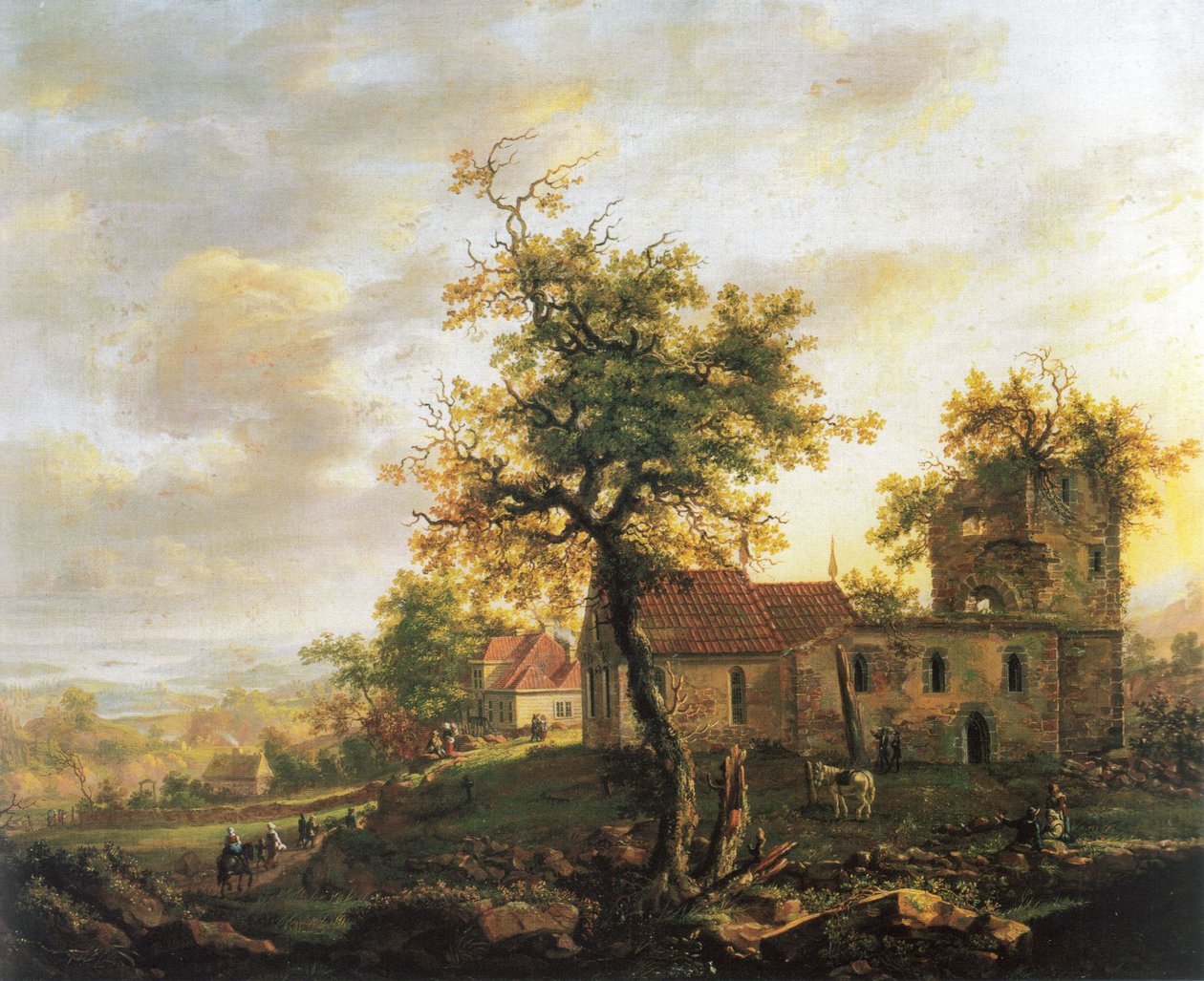Norska Bokmål:  Kirkeruiner, Avaldsnes Kyrkoruinen vid Avaldsnes på Karmøy av Johan Christian Dahl