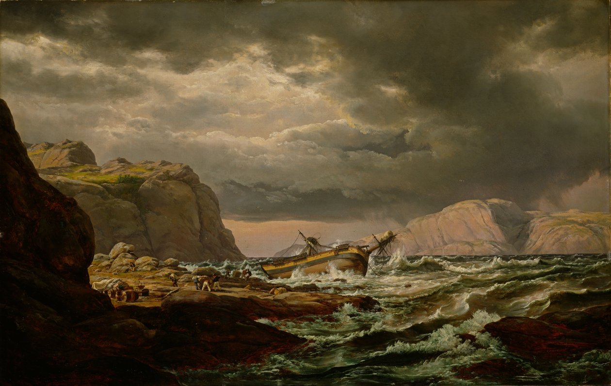 Norska:  Skibbrudd ved den norske kyst Skeppsbrott på den norska kusten av Johan Christian Dahl