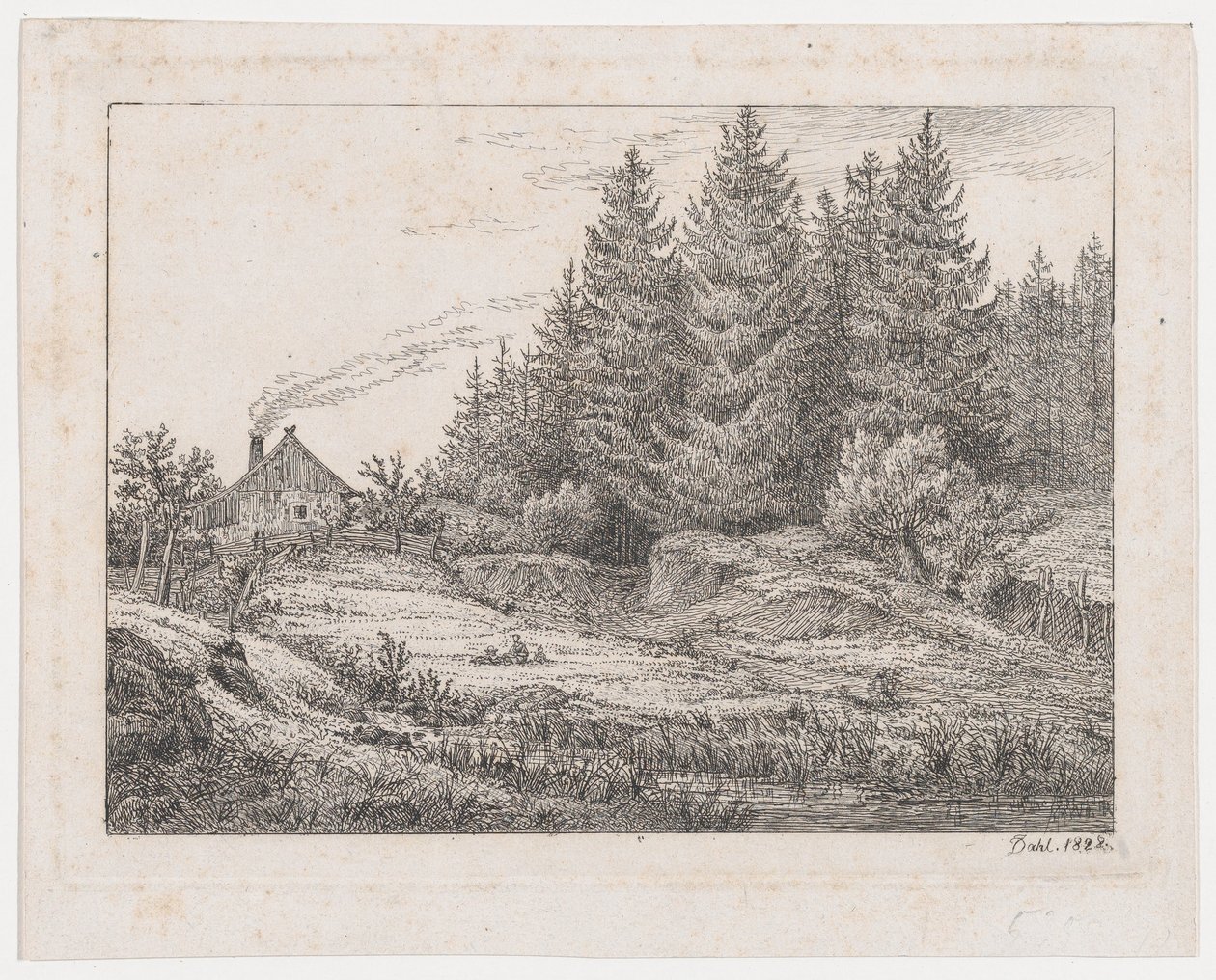 Bondstuga i utkanten av en skog av Johan Christian Dahl
