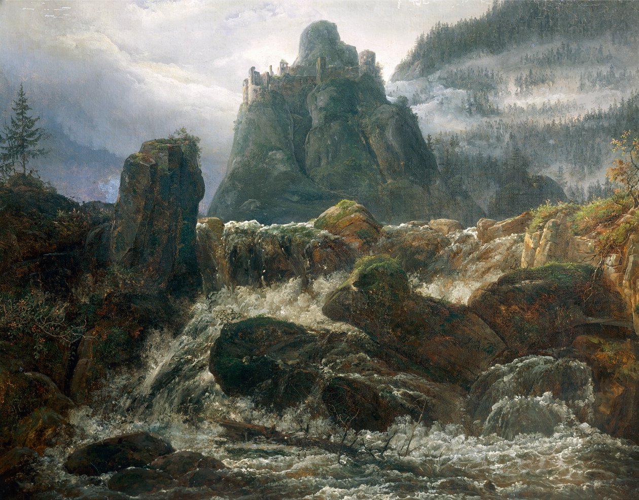 Romantiska ruiner med ström, målade av Johan Christian Clausen Dahl (1788-1857). av Johan Christian Dahl