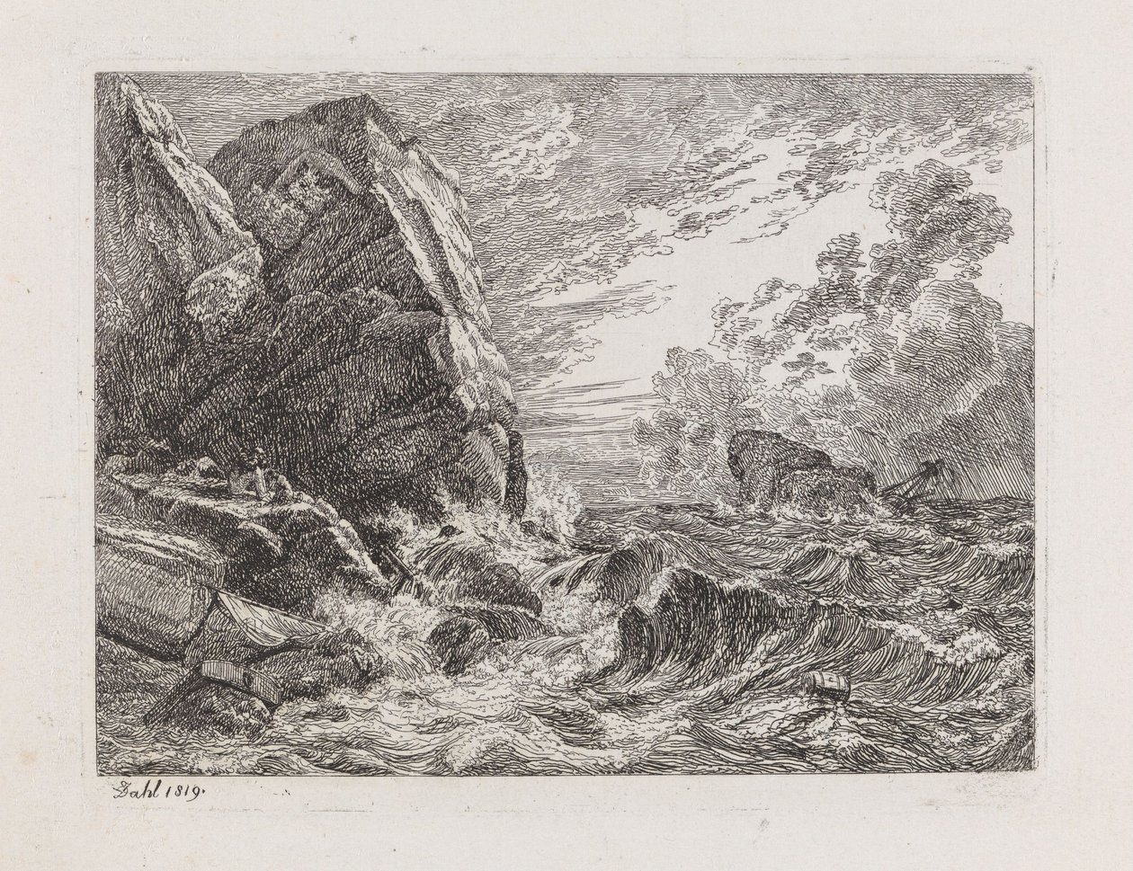 Skeppsbrott vid en klippig kust av Johan Christian Dahl