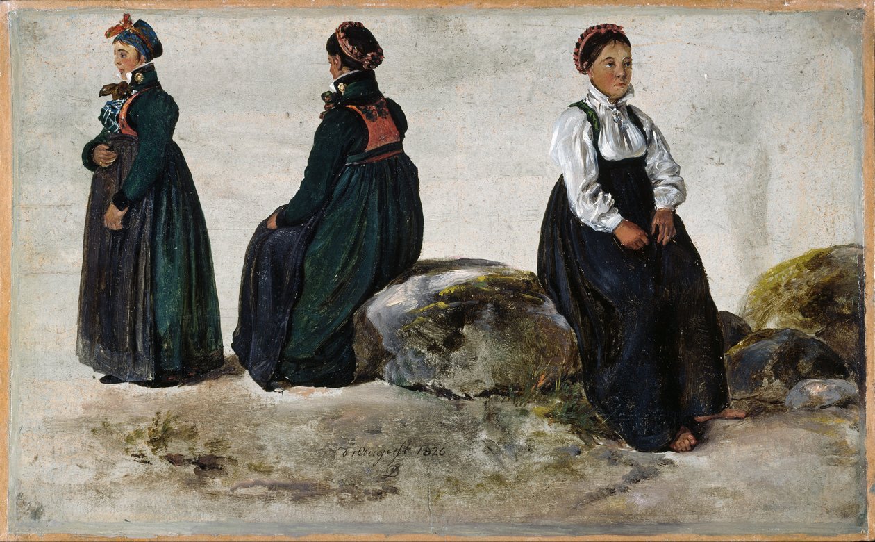 Studier av kvinnodräkter från Luster i Sogn av Johan Christian Dahl
