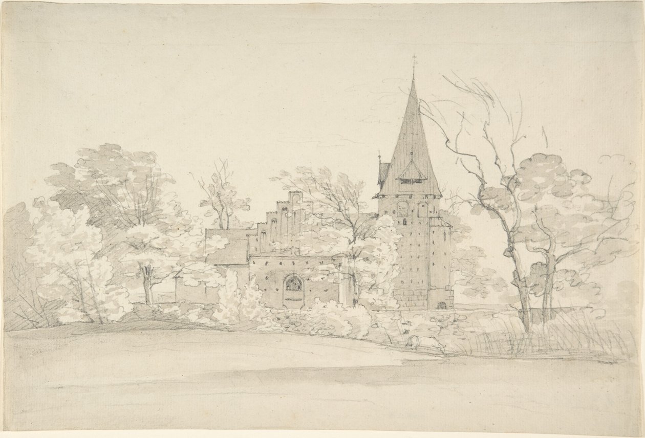 Aller kyrka i Sønderjyllands amt (Danmark), sedd från norr av Johan Christian Dahl