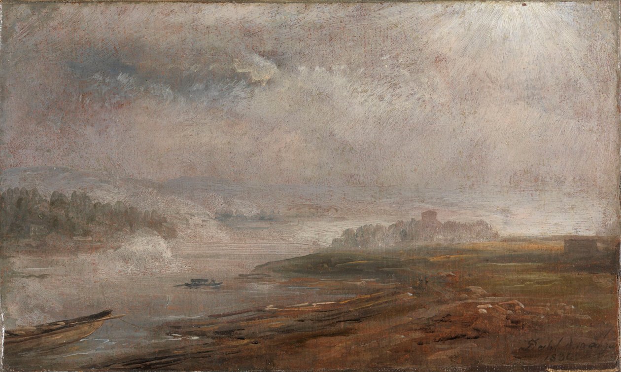 Elbe en dimmig morgon av Johan Christian Dahl