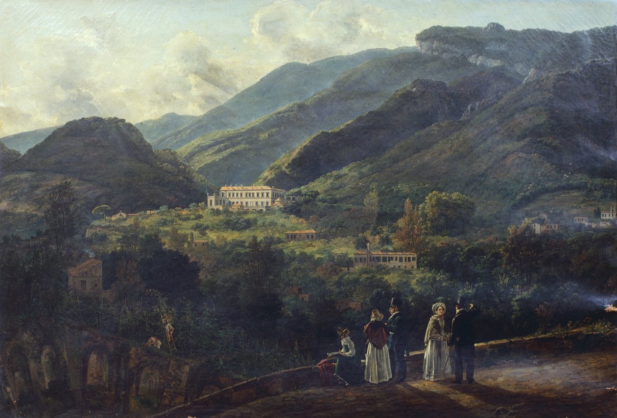 Kungliga slottet Quisisana, nära Neapel, av Johan Christian Clausen Dahl (1788-1857), Italien av Johan Christian Dahl