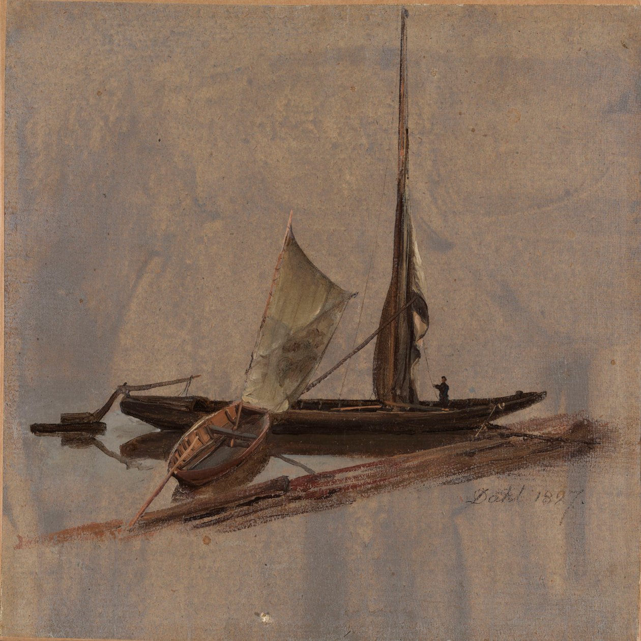Två båtar vid Elben av Johan Christian Dahl