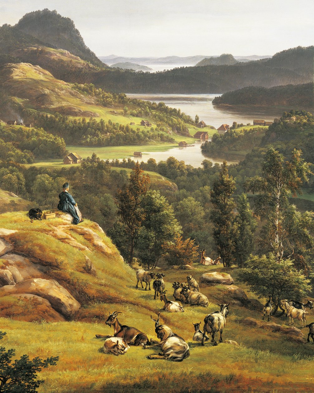 Utsikt över Lysenkloster nära Bergen av Johan Christian Clausen Dahl (1788-1857), Norge 1800-talet Detaljer av Johan Christian Dahl
