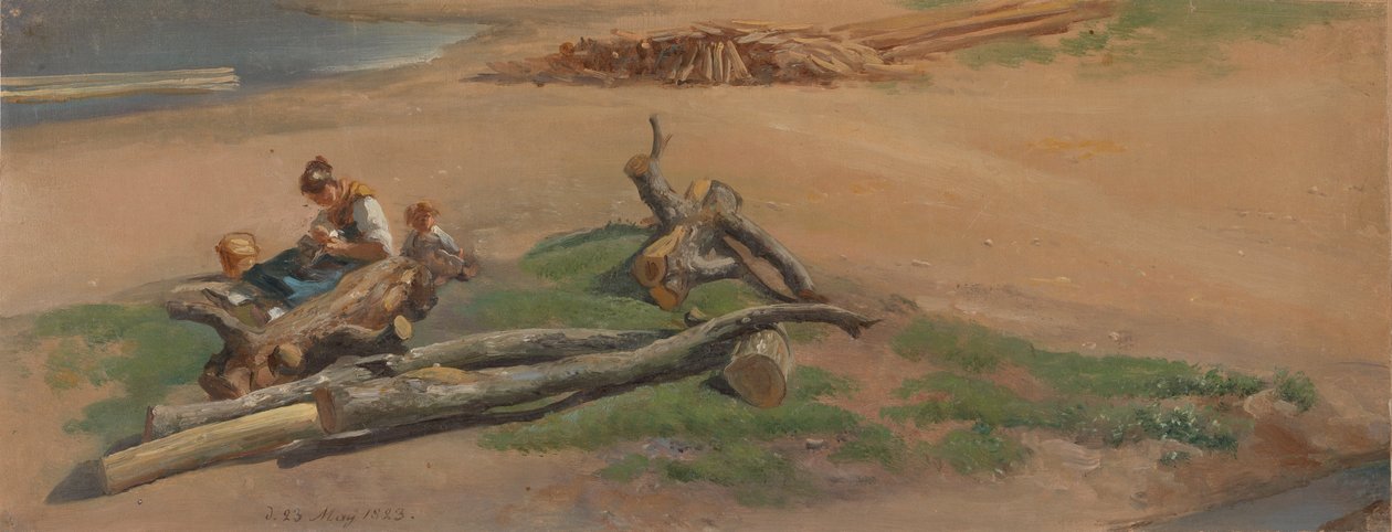 Kvinna och barn på en flodbank av Johan Christian Dahl