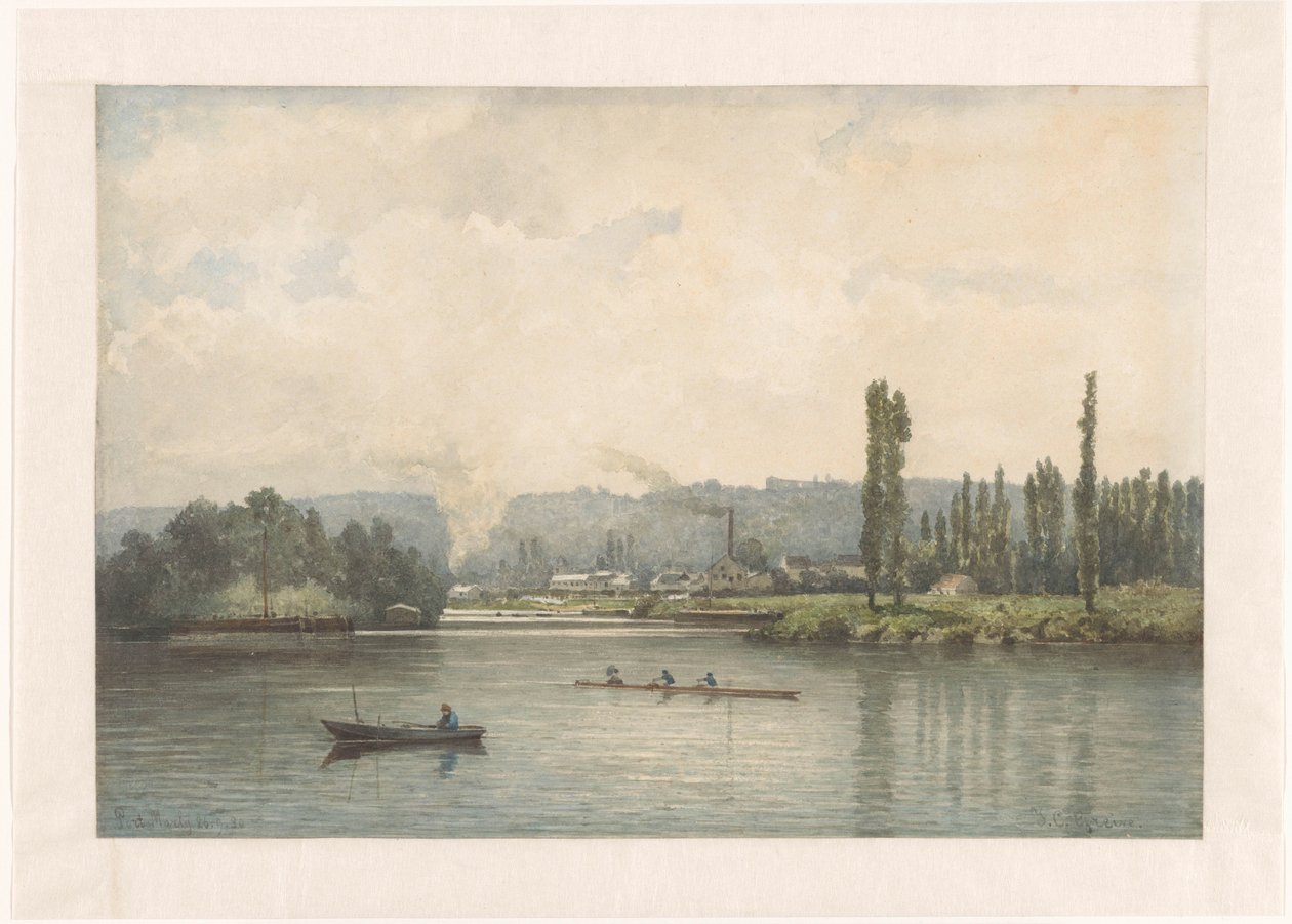Utsikt över Port-Marly på Seine, med tvättstugan av Johan Conrad Greive (signed by artist)