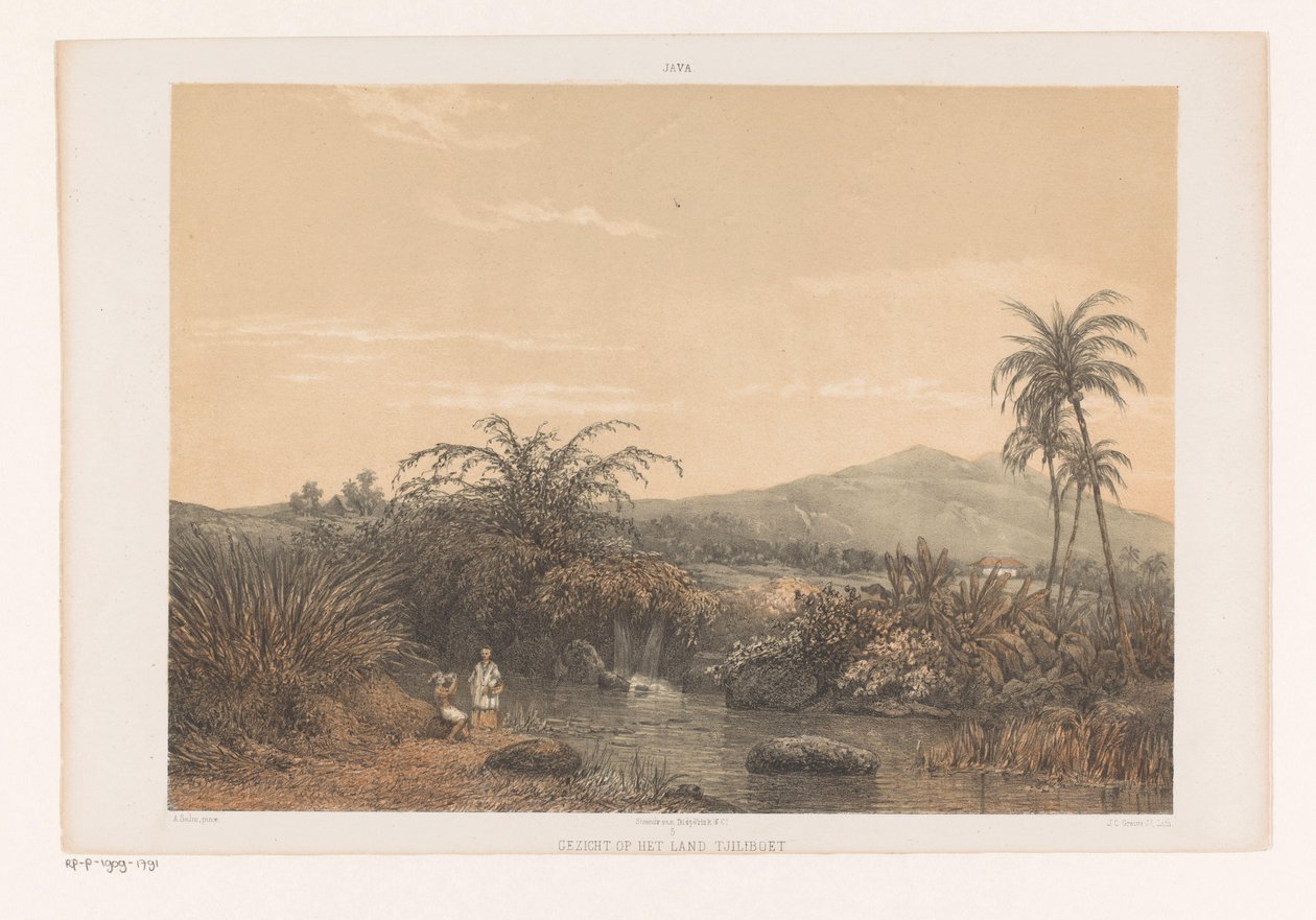 Utsikt över Tjileboet Vy över landet Chilibut; Assistentbostad Buitenzorg Utsikt över landet Tjilibut (titel på objekt) Java efter målningar och teckningar av A. Salm (serietitel) av Johan Conrad Greive
